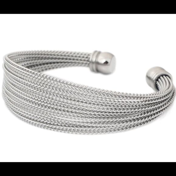 TWISTED WIRE FASHION BANGLE BRACELET IN SILVER - Picture 1 of 4